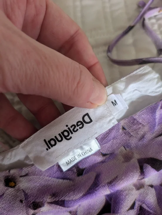 DESIGUAL Purple Cream Bohemian Floral Strap Ruffles Flowy Tank Top Size Medium - Picture 7 of 8